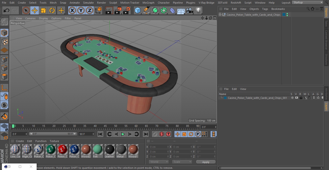 Casino Poker Table with Cards and Chips 3D model