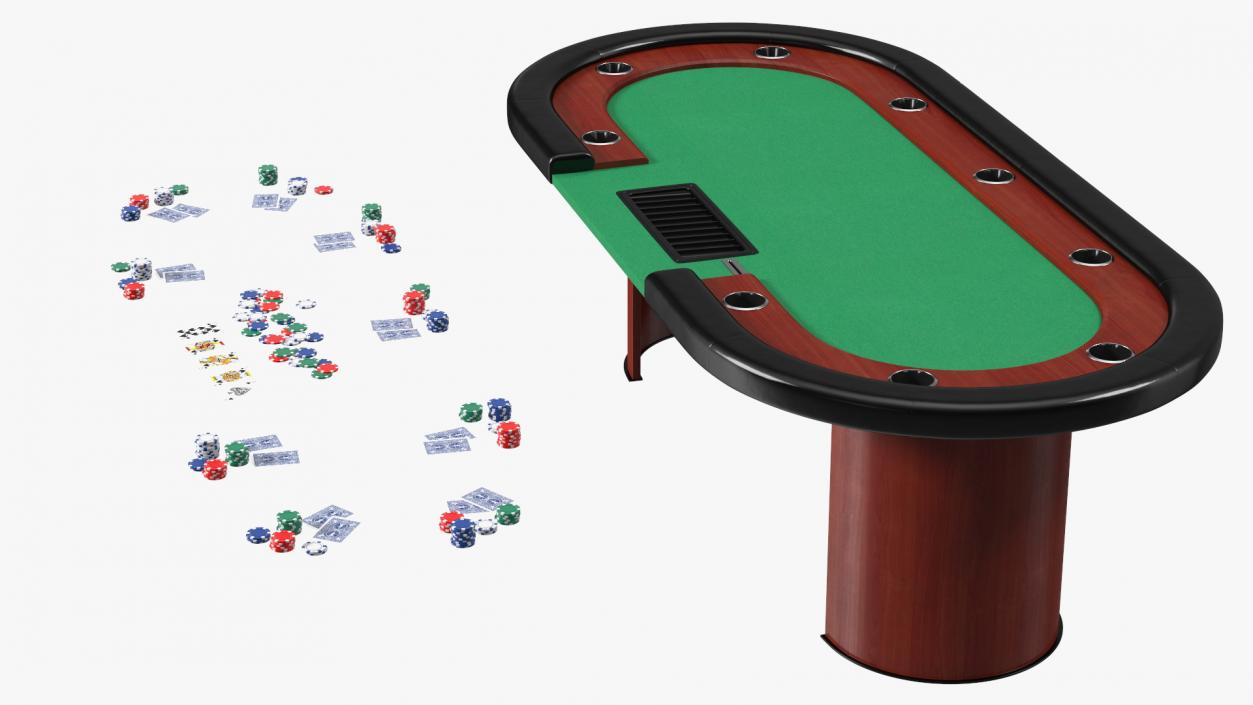 Casino Poker Table with Cards and Chips 3D model