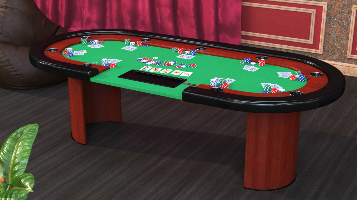 Casino Poker Table with Cards and Chips 3D model