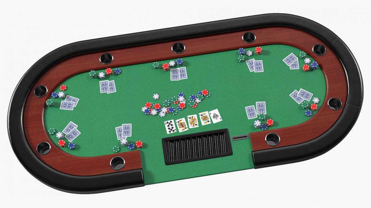 Casino Poker Table with Cards and Chips 3D model