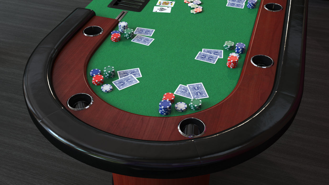 Casino Poker Table with Cards and Chips 3D model