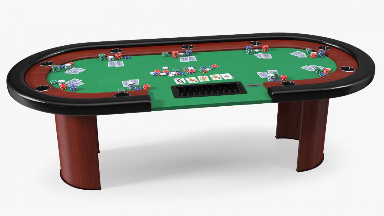 Casino Poker Table with Cards and Chips 3D model