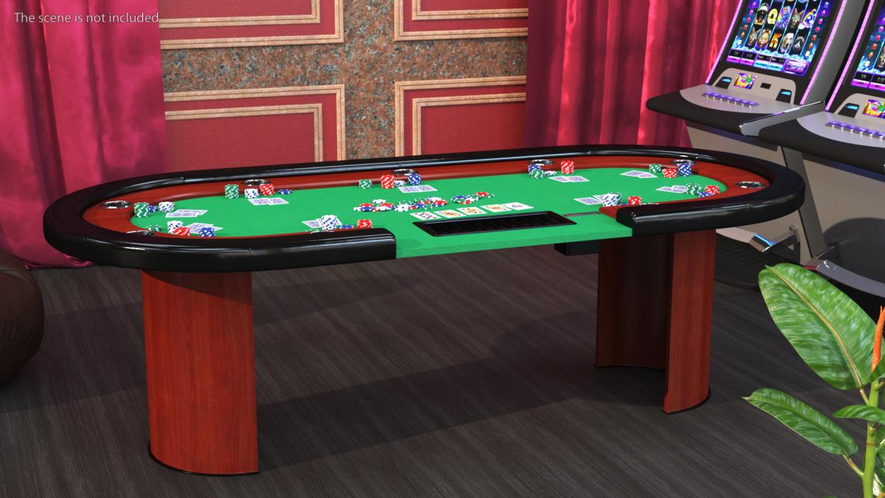 Casino Poker Table with Cards and Chips 3D model