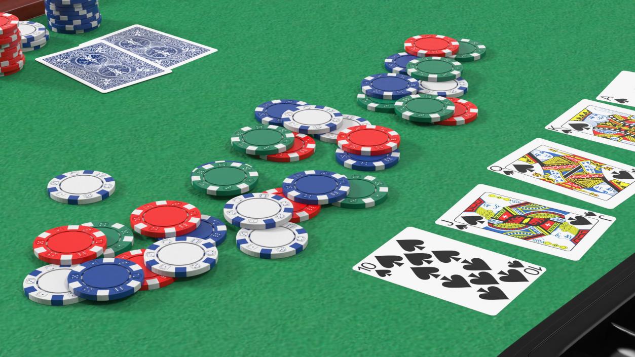 Casino Poker Table with Cards and Chips 3D model