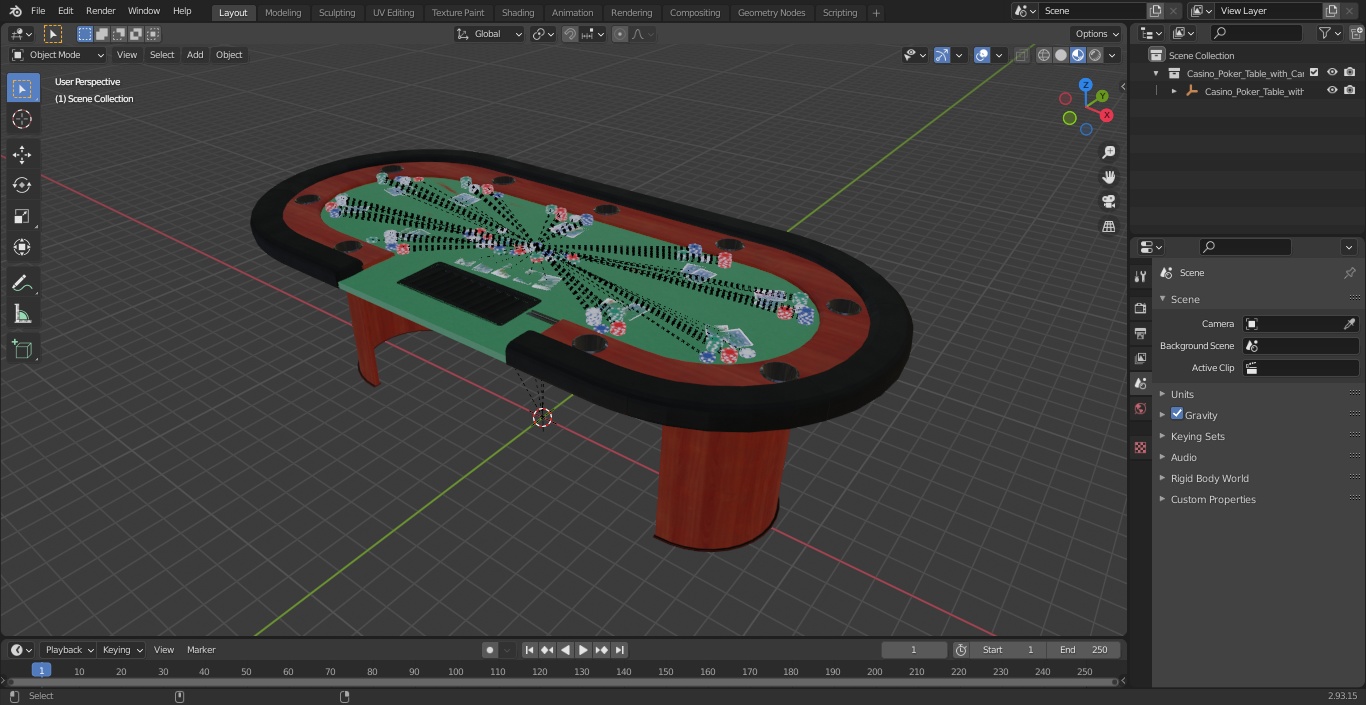 Casino Poker Table with Cards and Chips 3D model