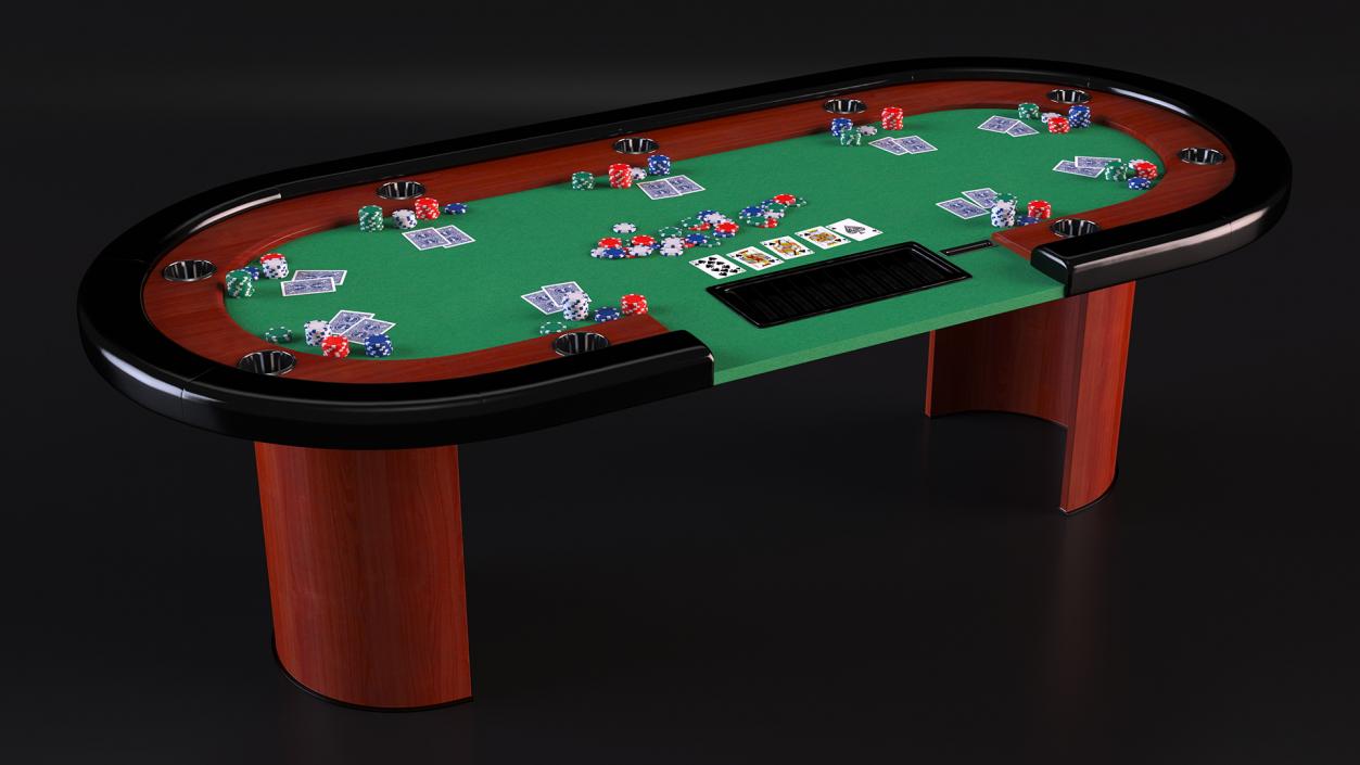 Casino Poker Table with Cards and Chips 3D model