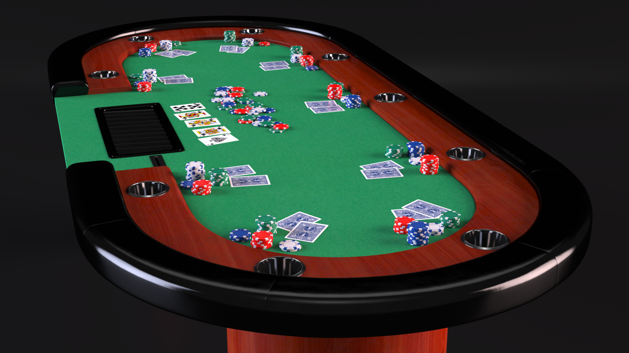 Casino Poker Table with Cards and Chips 3D model