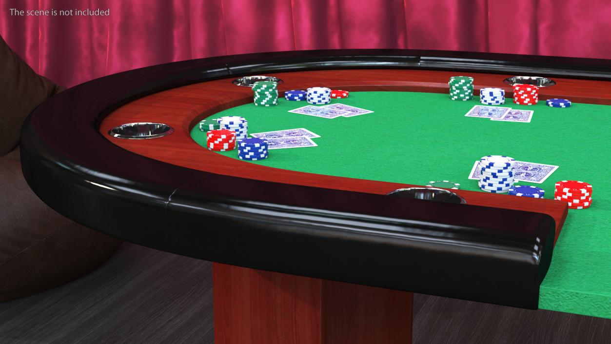 Casino Poker Table with Cards and Chips 3D model