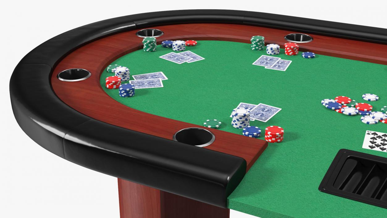 Casino Poker Table with Cards and Chips 3D model