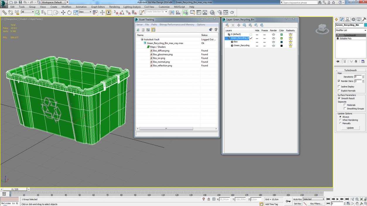 Green Recycling Bin 3D model