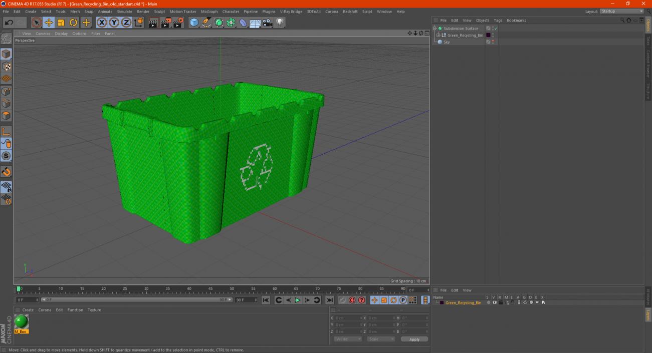 Green Recycling Bin 3D model