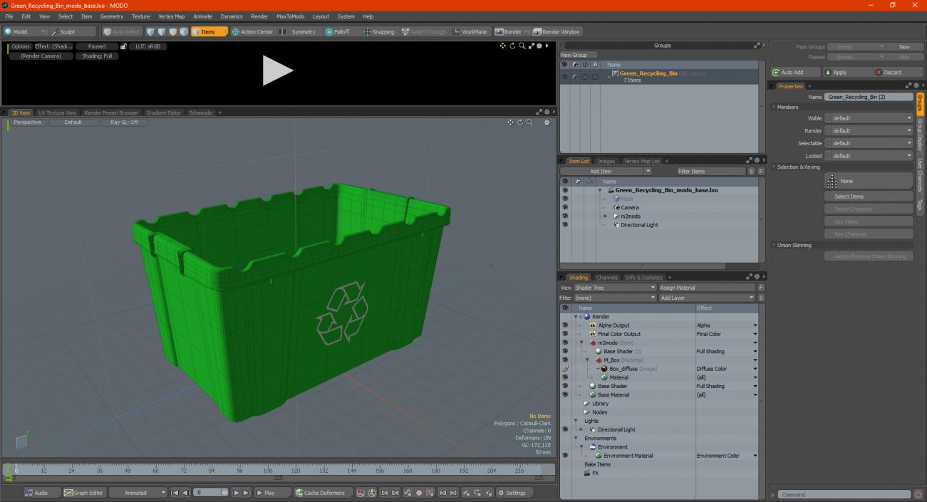 Green Recycling Bin 3D model