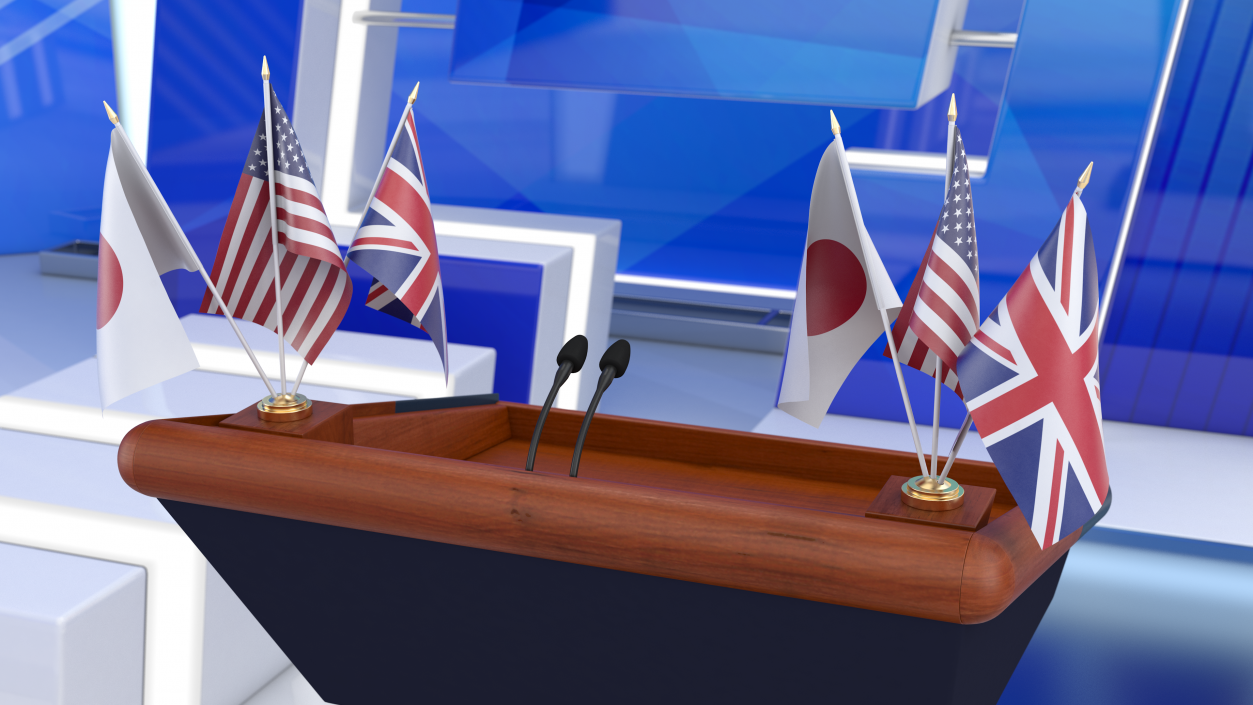 3D Table Flags United Kingdom USA Japan