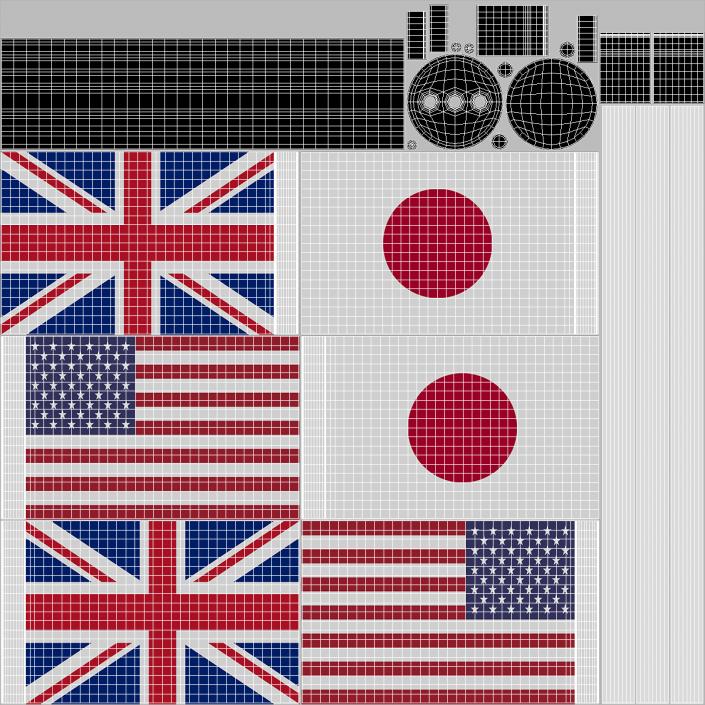 3D Table Flags United Kingdom USA Japan