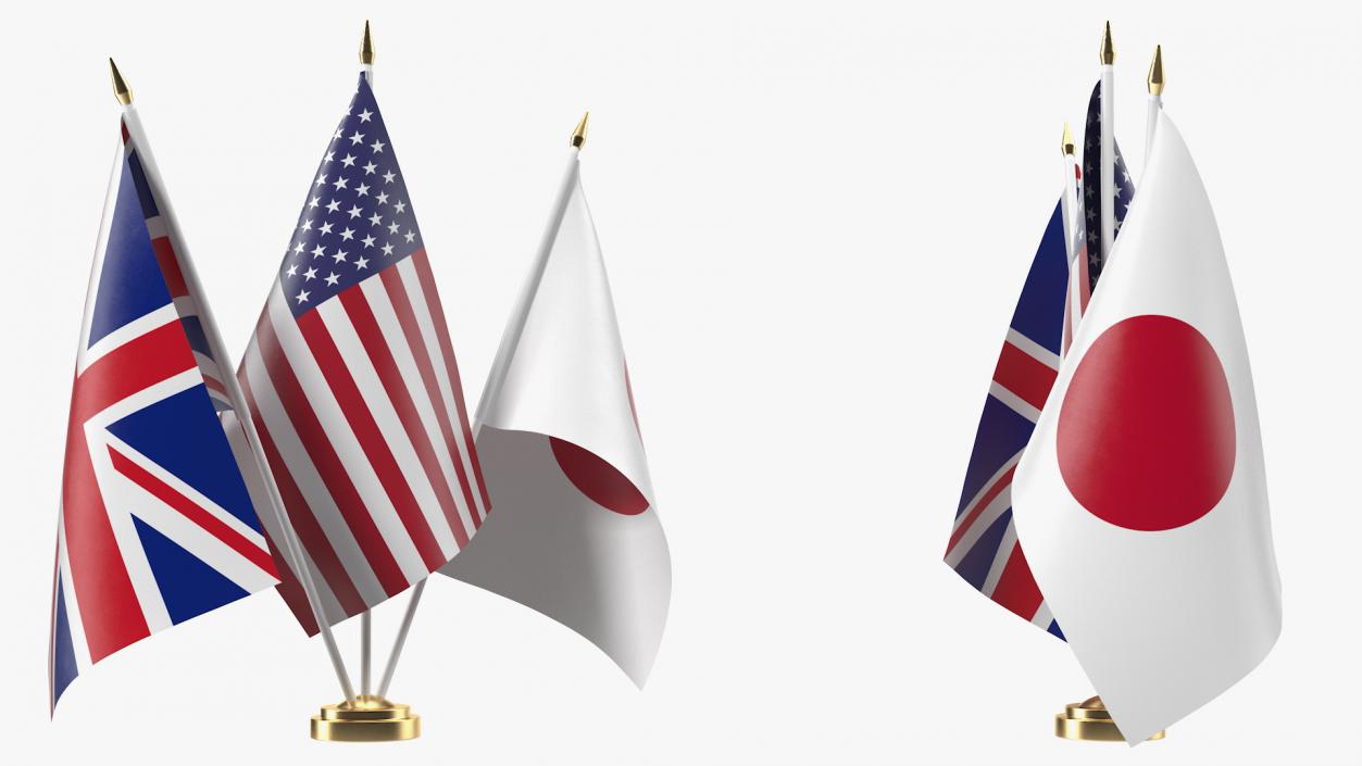 3D Table Flags United Kingdom USA Japan