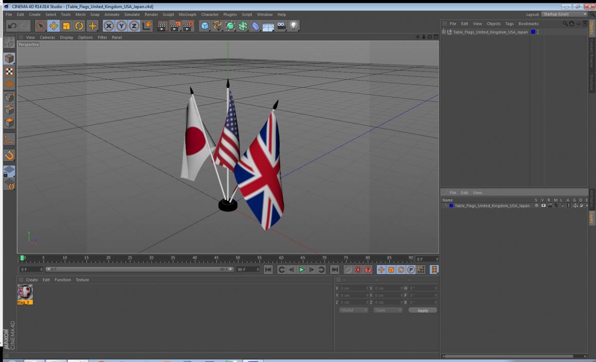 3D Table Flags United Kingdom USA Japan