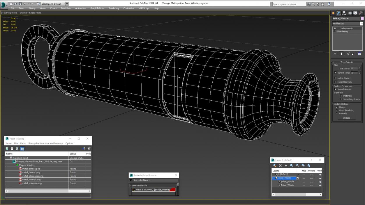 Vintage Metropolitan Brass Whistle 3D model