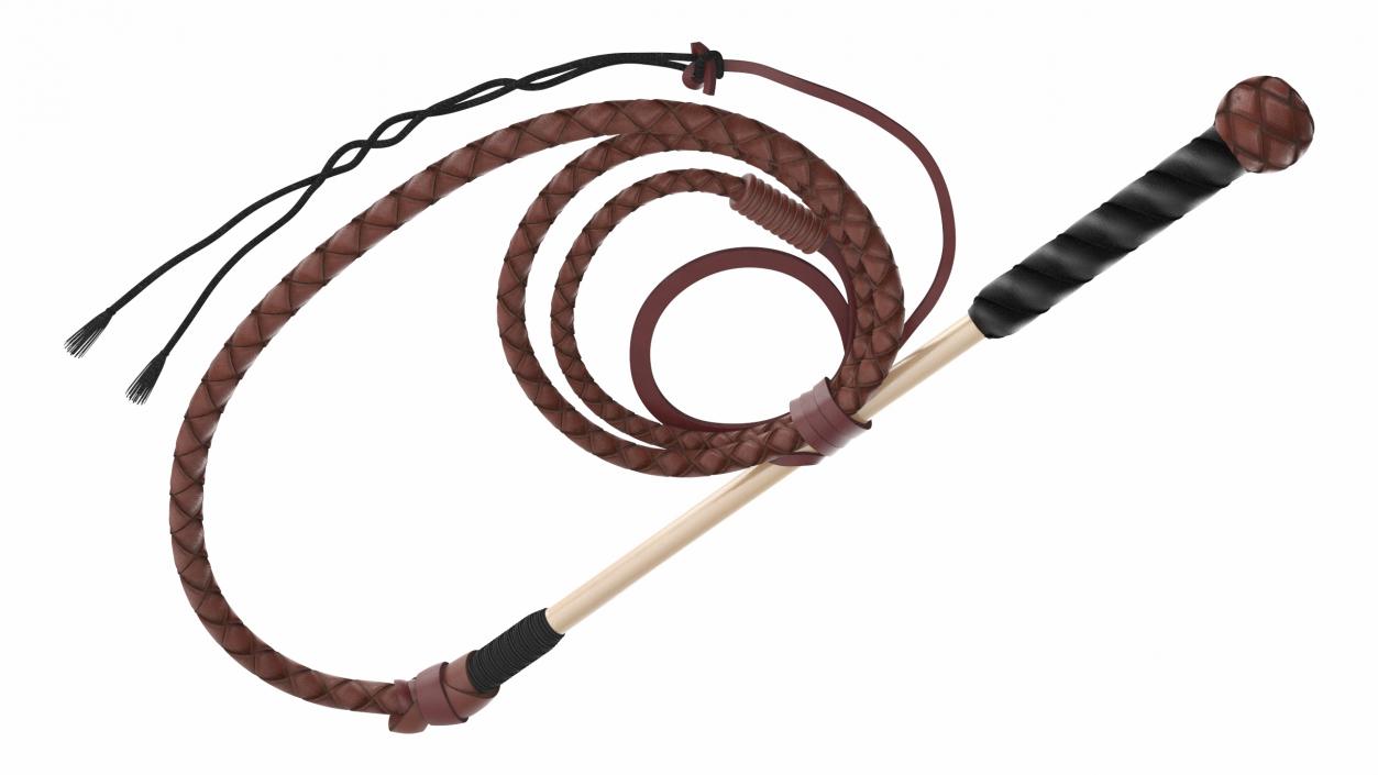 Leather Bullwhip Braided Brown 2 3D