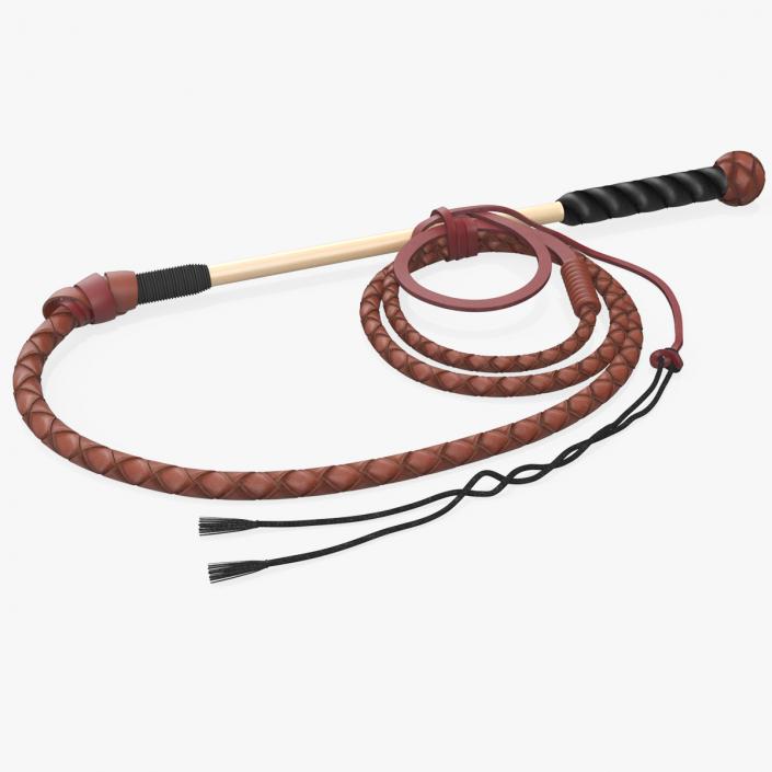 Leather Bullwhip Braided Brown 2 3D