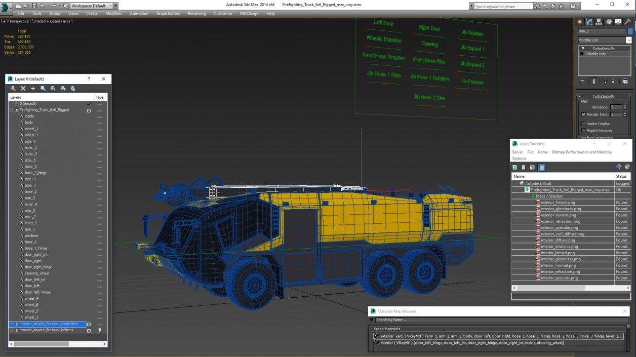 Firefighting Truck 6x6 Rigged 3D model