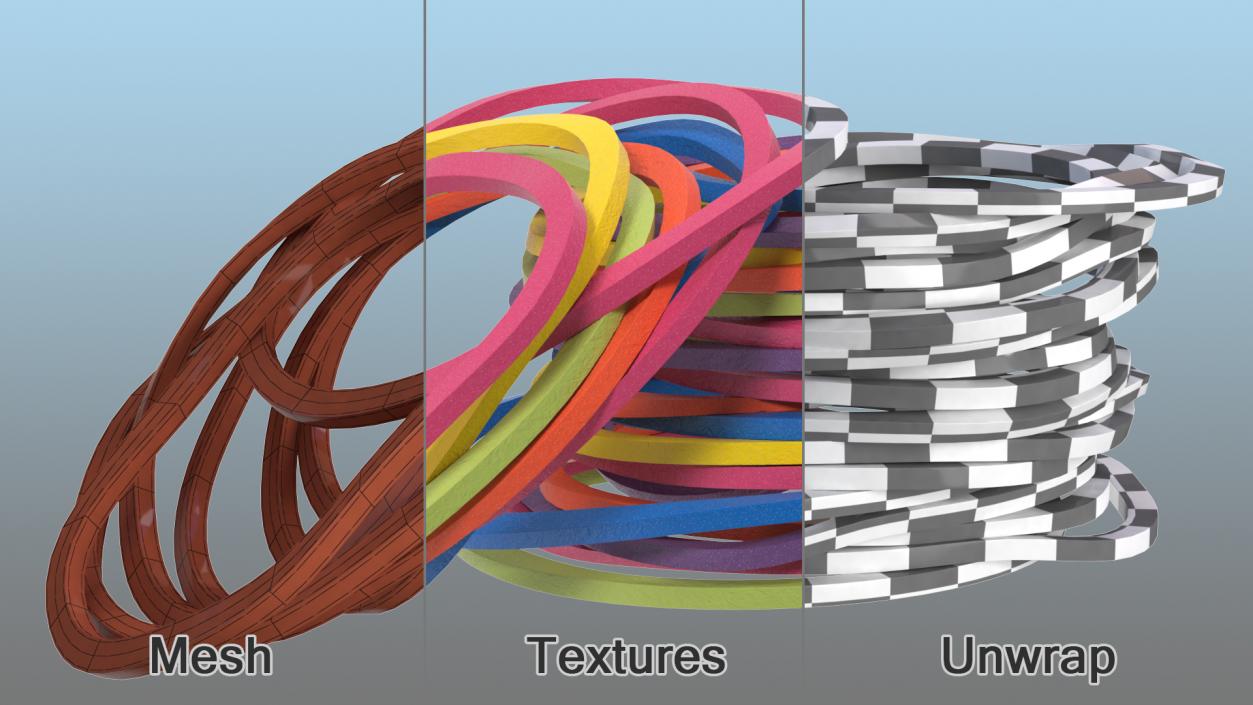 3D Pile of Colored Rubber Bands model