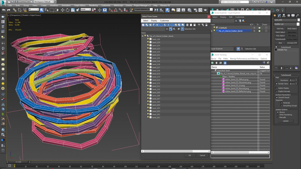 3D Pile of Colored Rubber Bands model