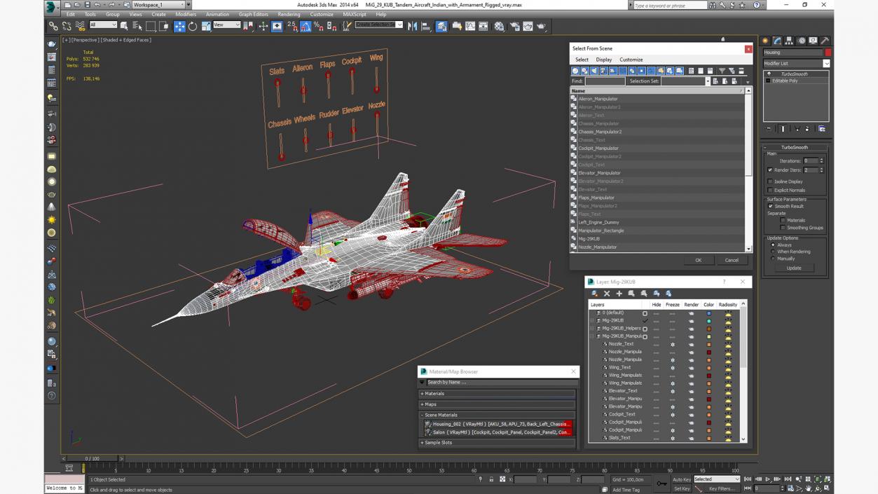 3D MiG 29 KUB Tandem Aircraft Indian with Armament Rigged for Cinema 4D model