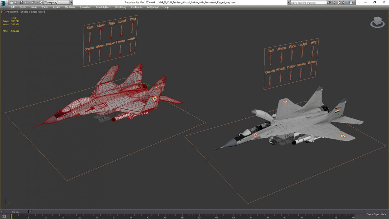 3D MiG 29 KUB Tandem Aircraft Indian with Armament Rigged for Cinema 4D model