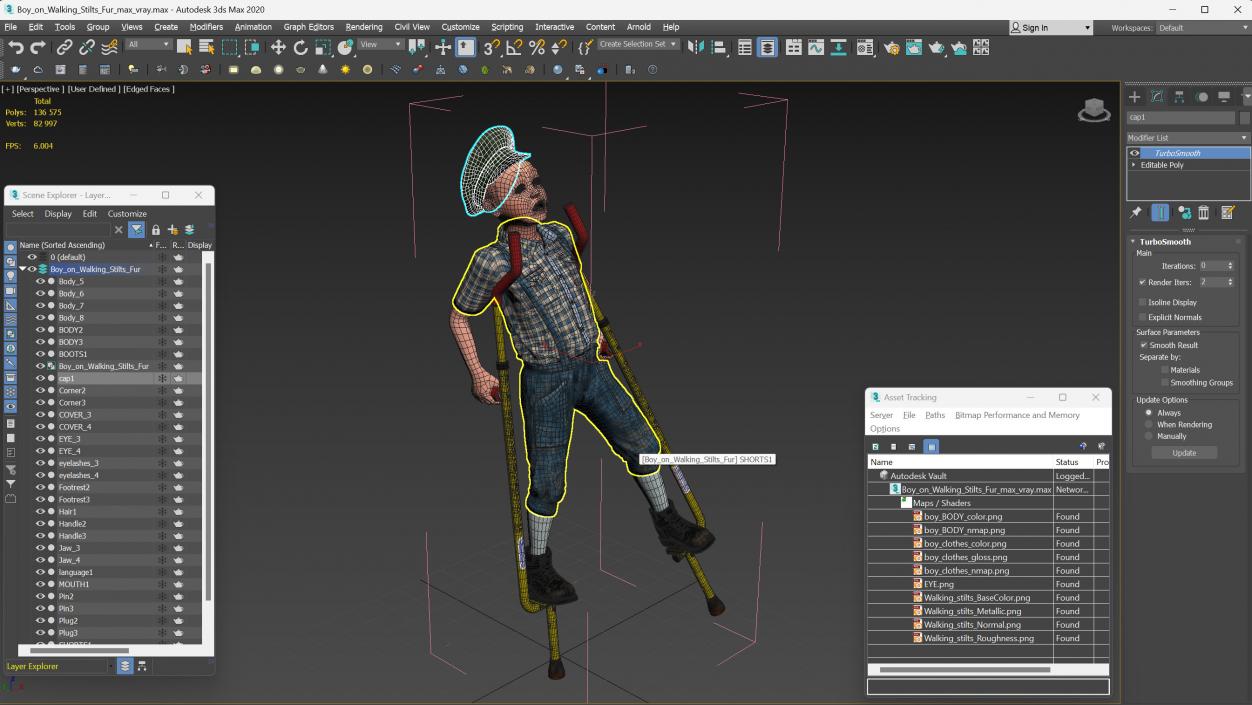 3D model Boy on Walking Stilts Fur