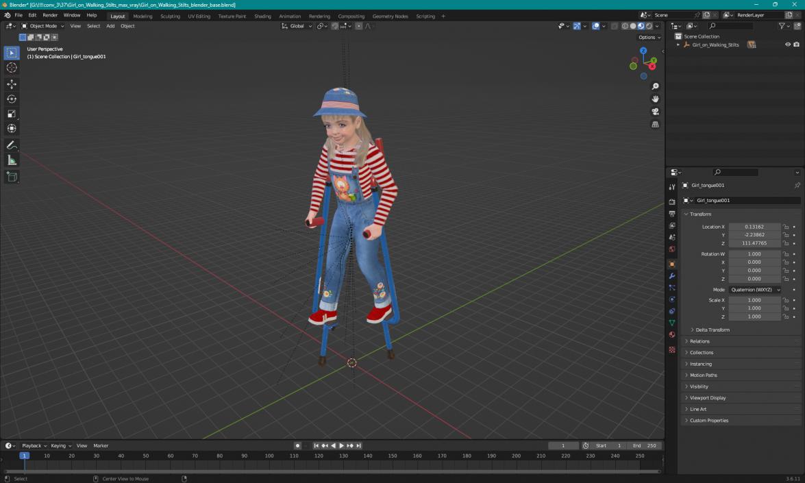 Girl on Walking Stilts 3D