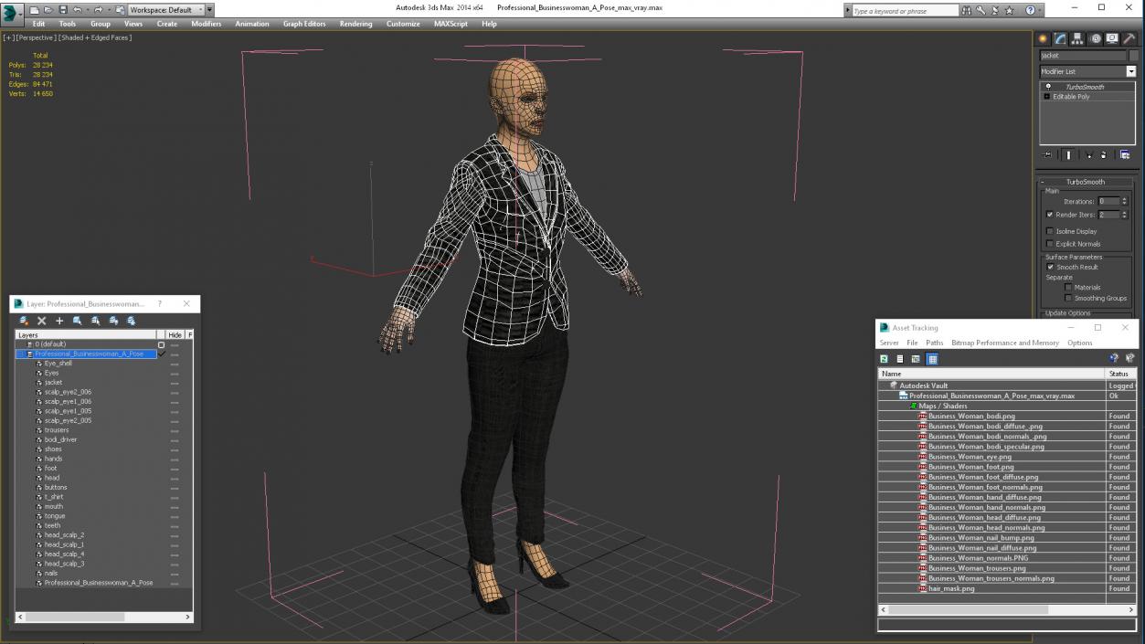 Professional Businesswoman A-Pose Fur 3D