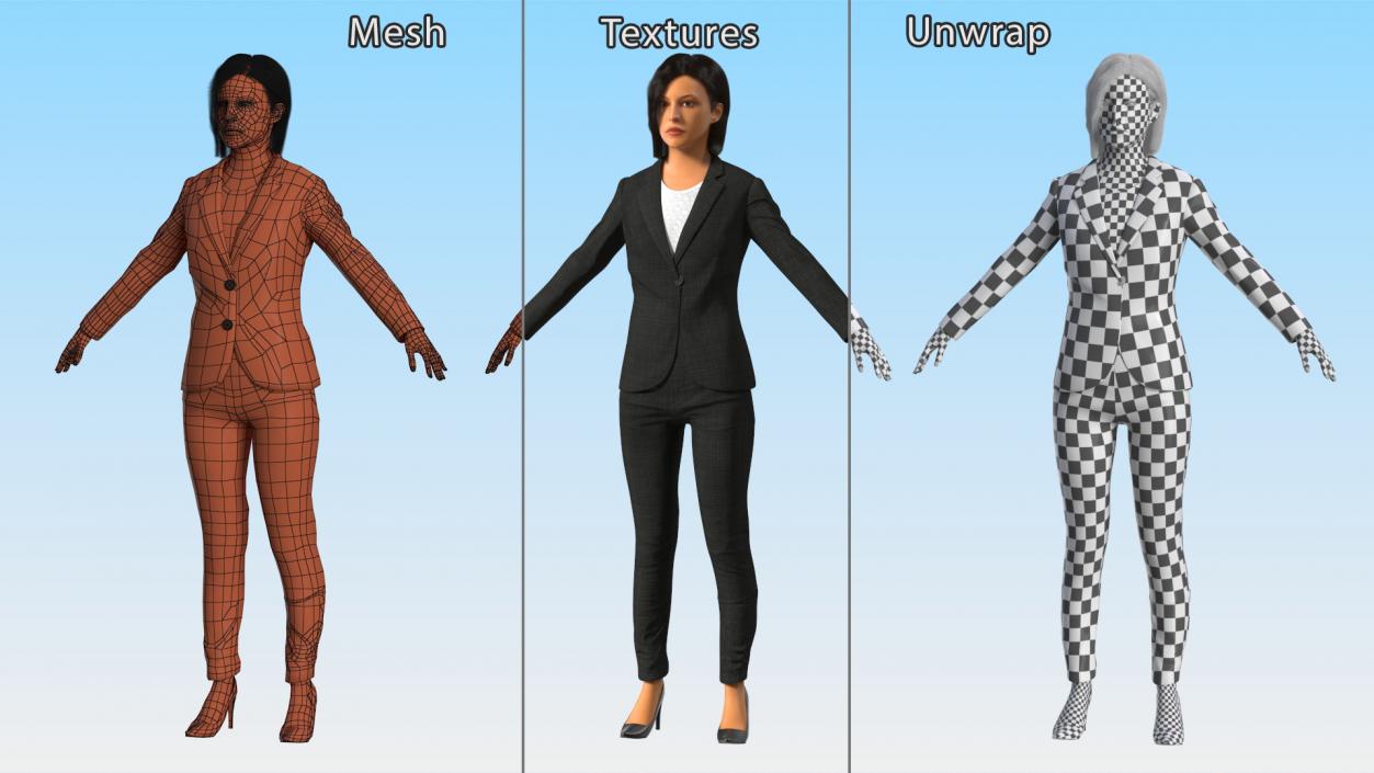 Professional Businesswoman A-Pose Fur 3D