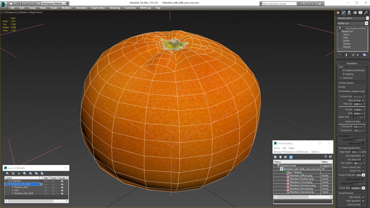 Mandarin with Stalk 3D model