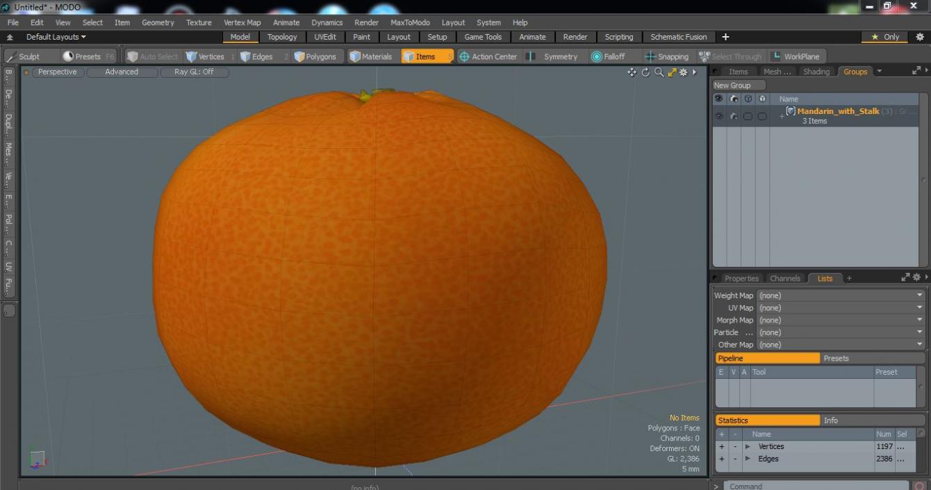 Mandarin with Stalk 3D model