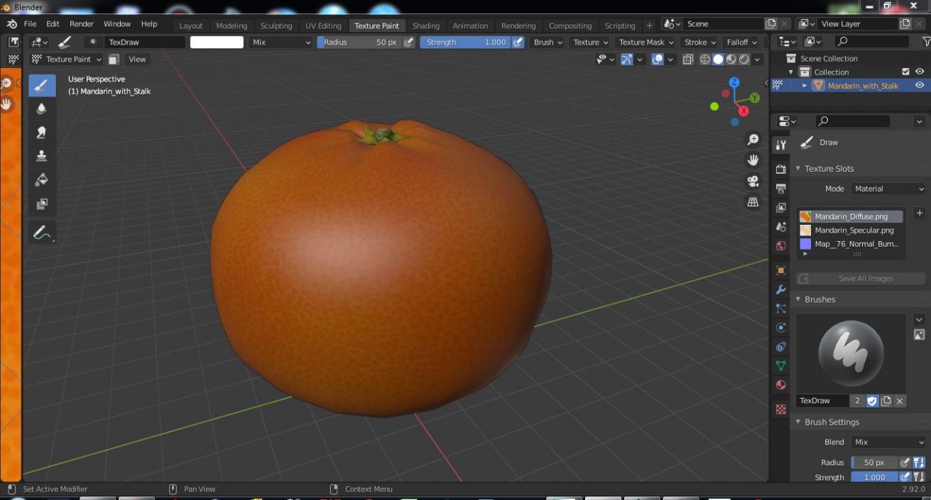 Mandarin with Stalk 3D model