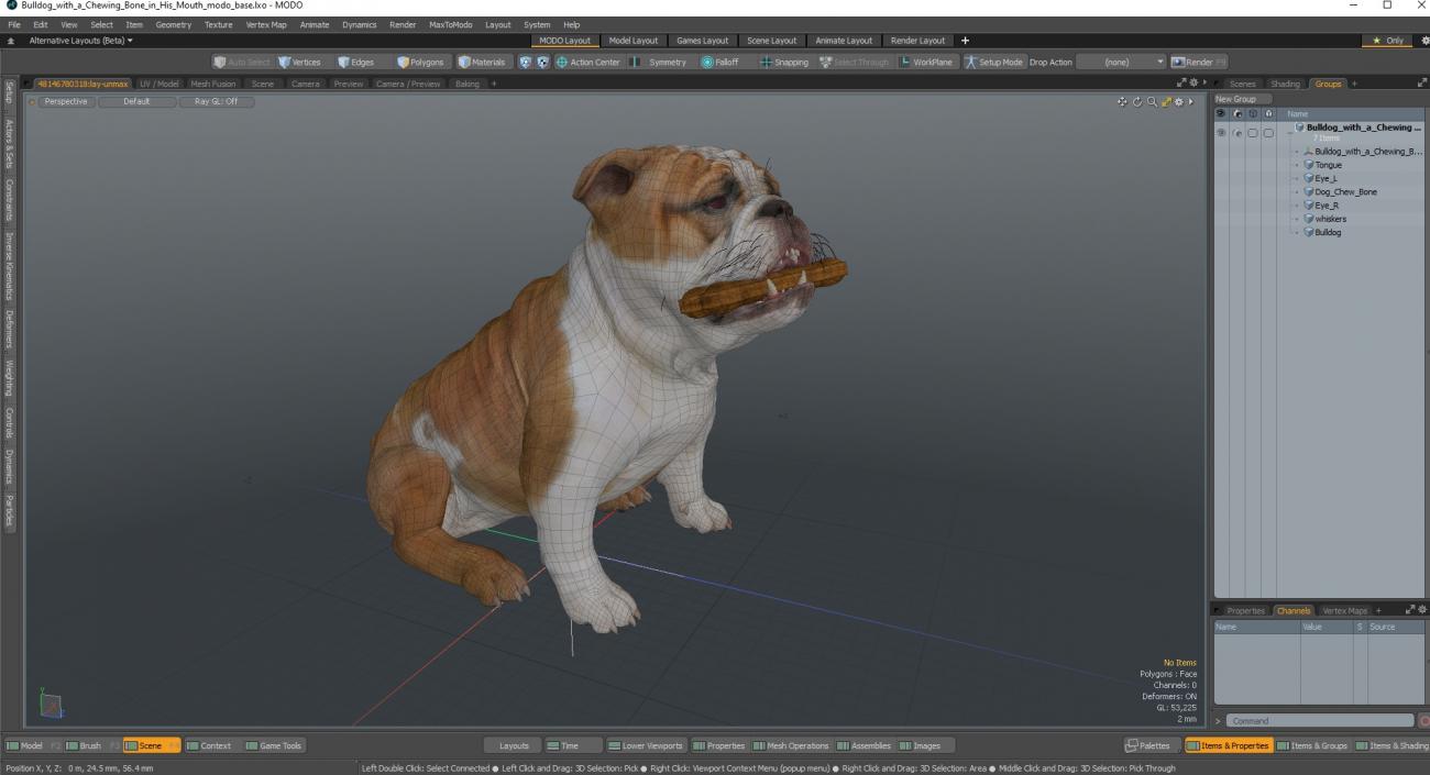 3D model Bulldog with a Chewing Bone in His Mouth