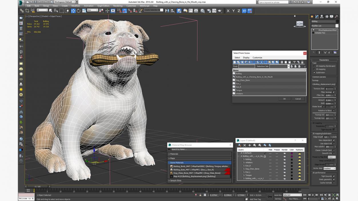 3D model Bulldog with a Chewing Bone in His Mouth