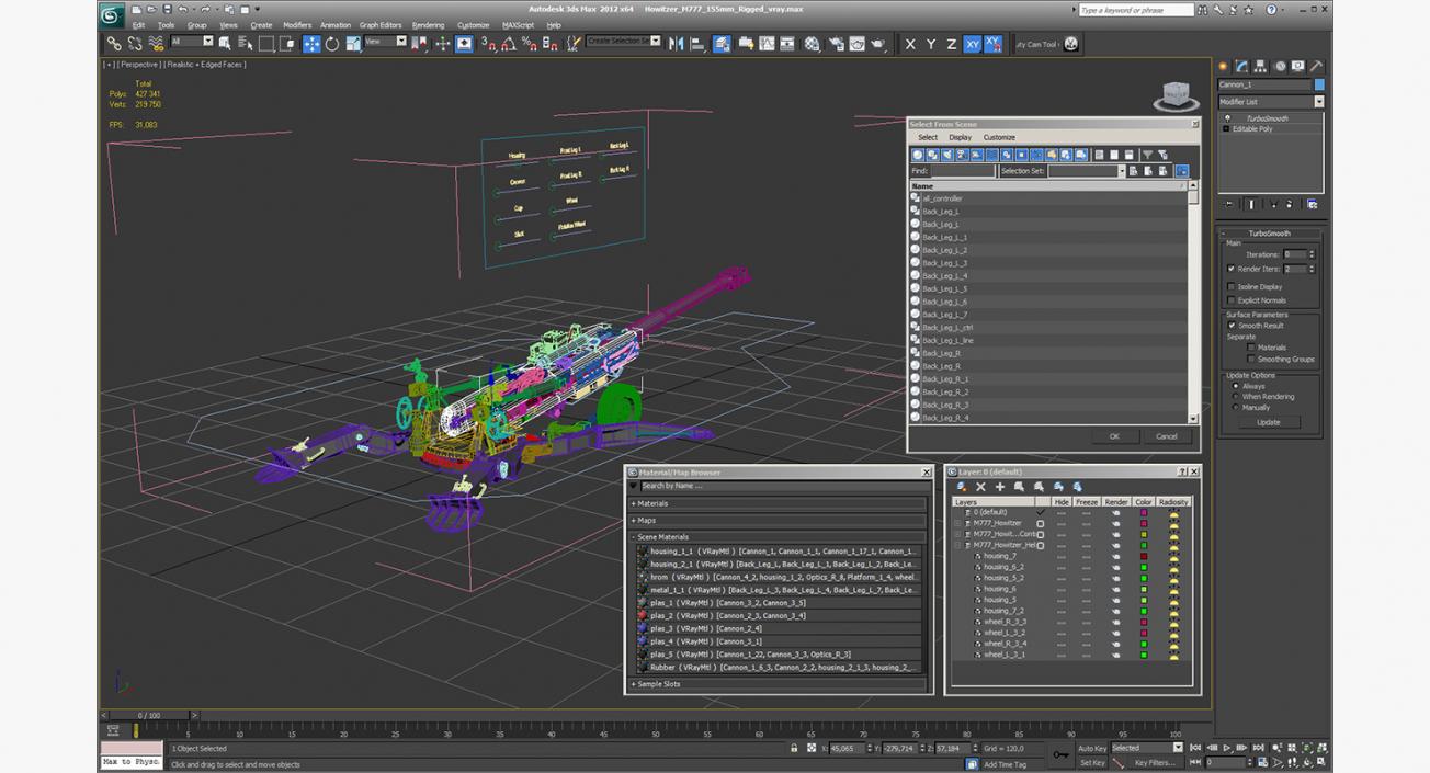 3D Howitzer M777 155mm Rigged