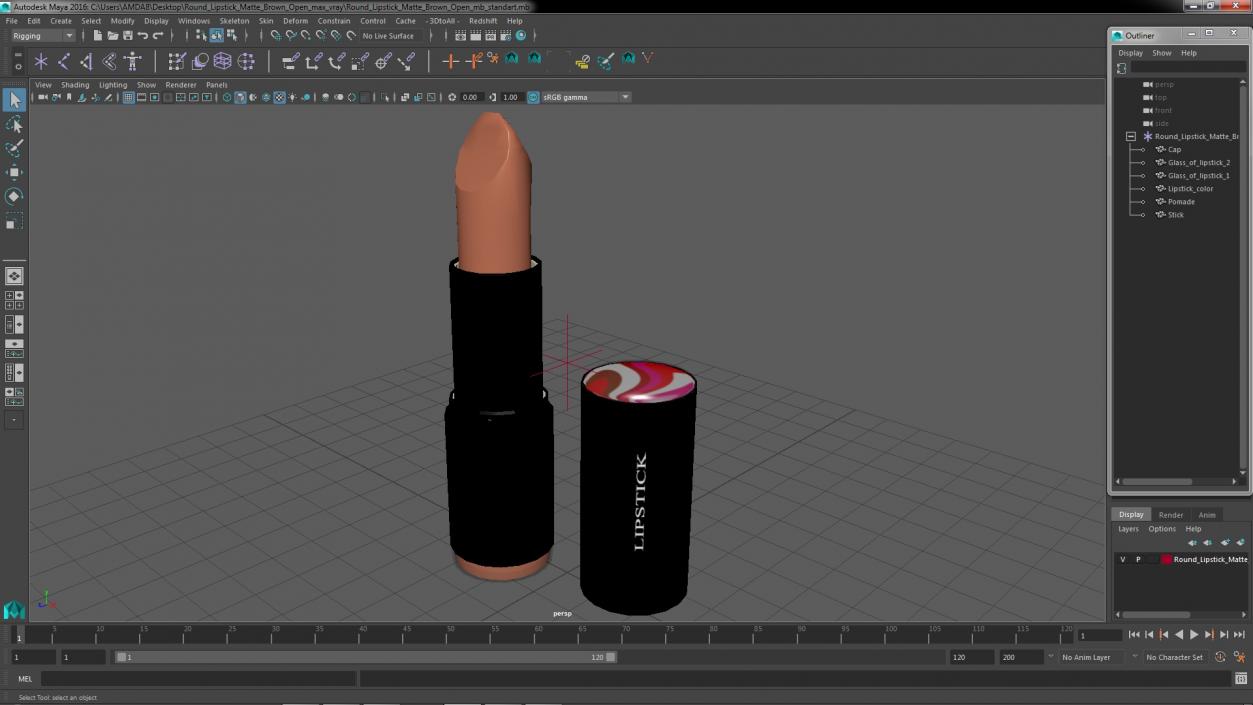 3D Round Lipstick Matte Brown Open