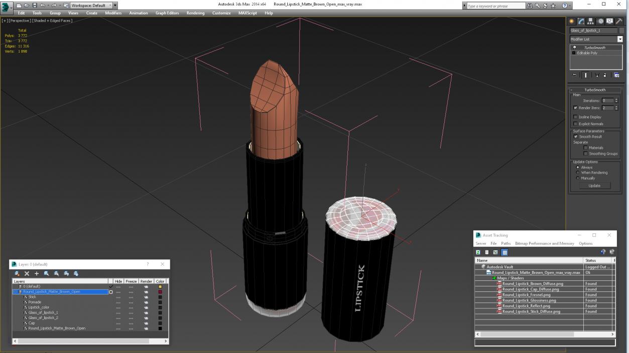 3D Round Lipstick Matte Brown Open