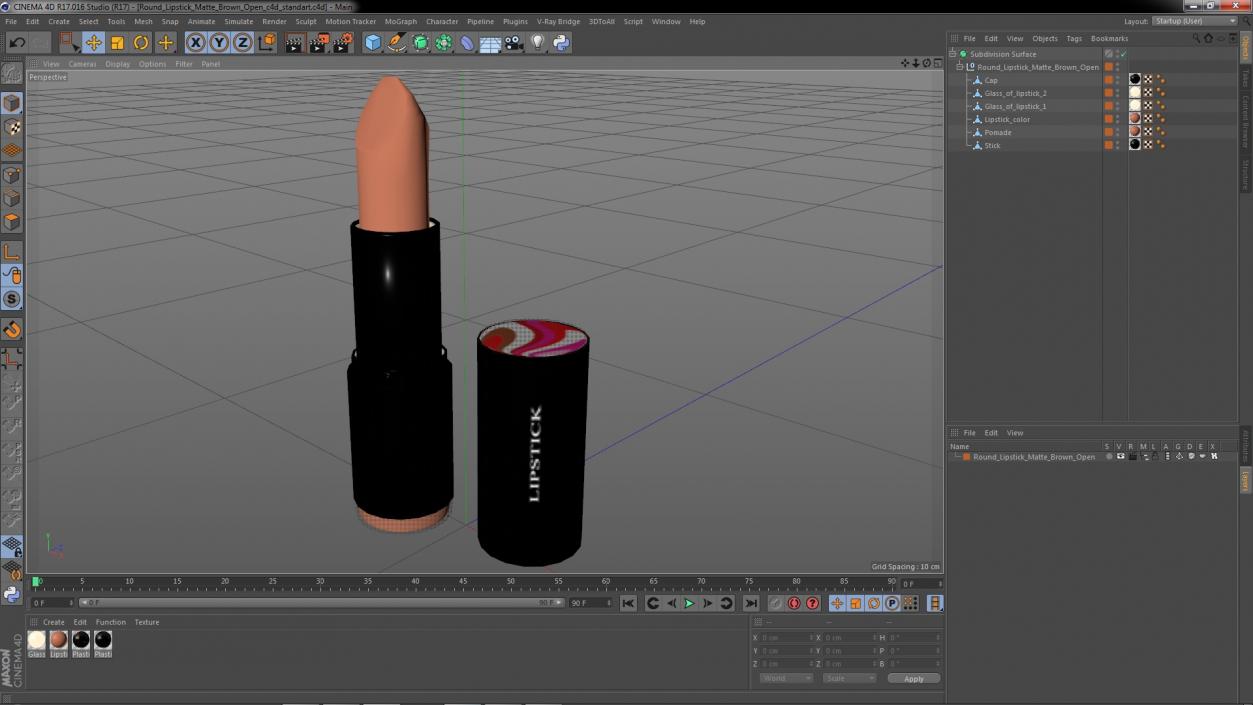 3D Round Lipstick Matte Brown Open