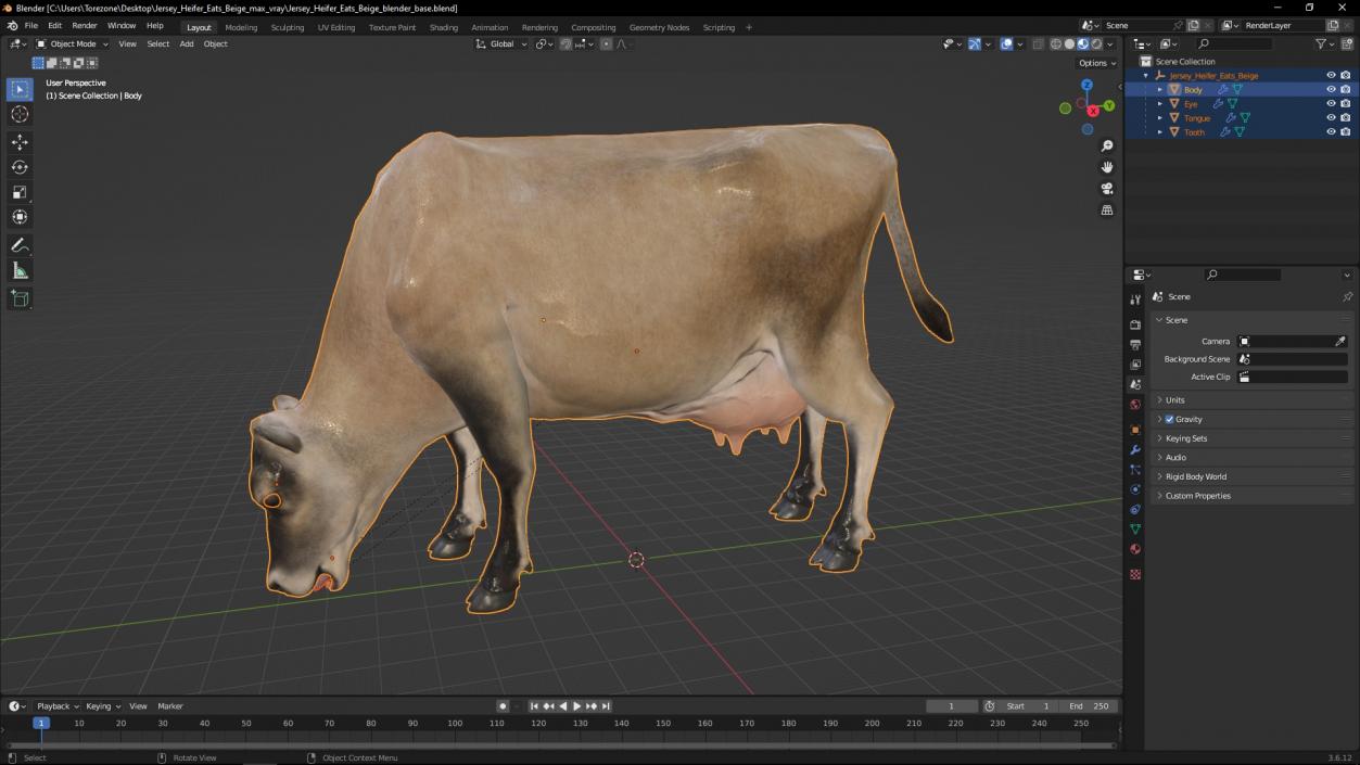 Jersey Heifer Eats Beige 3D model