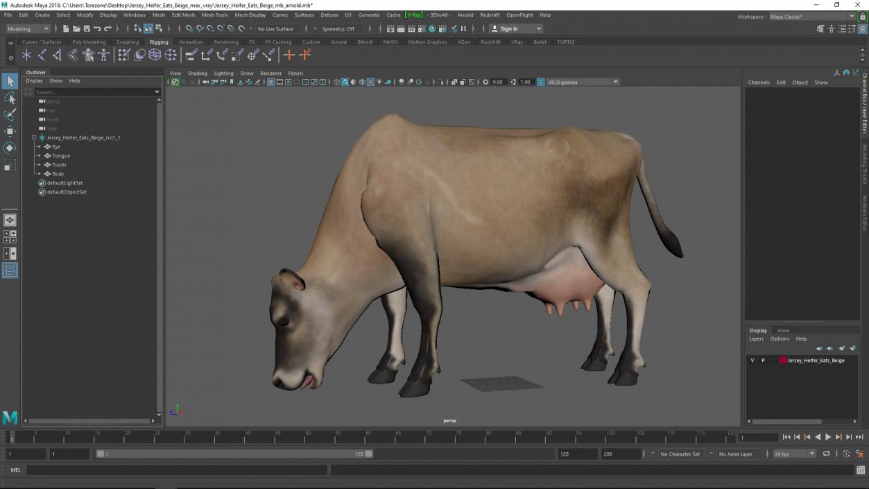 Jersey Heifer Eats Beige 3D model