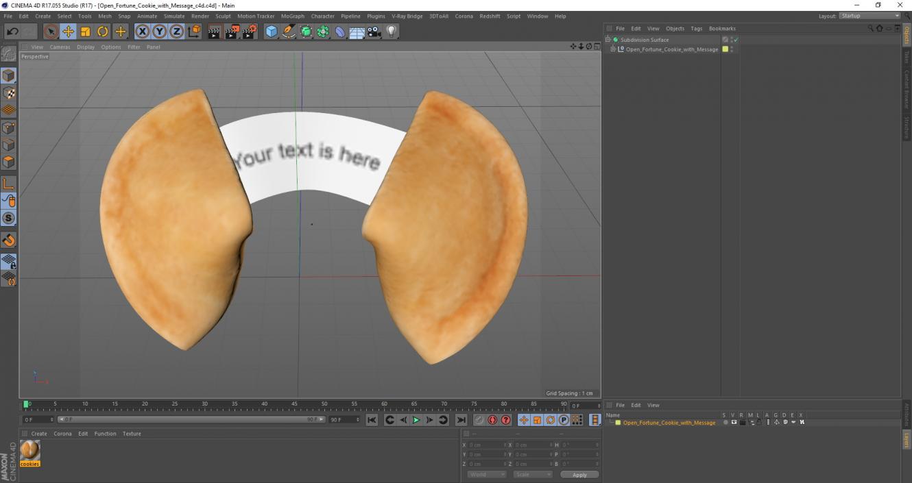 Open Fortune Cookie with Message 3D