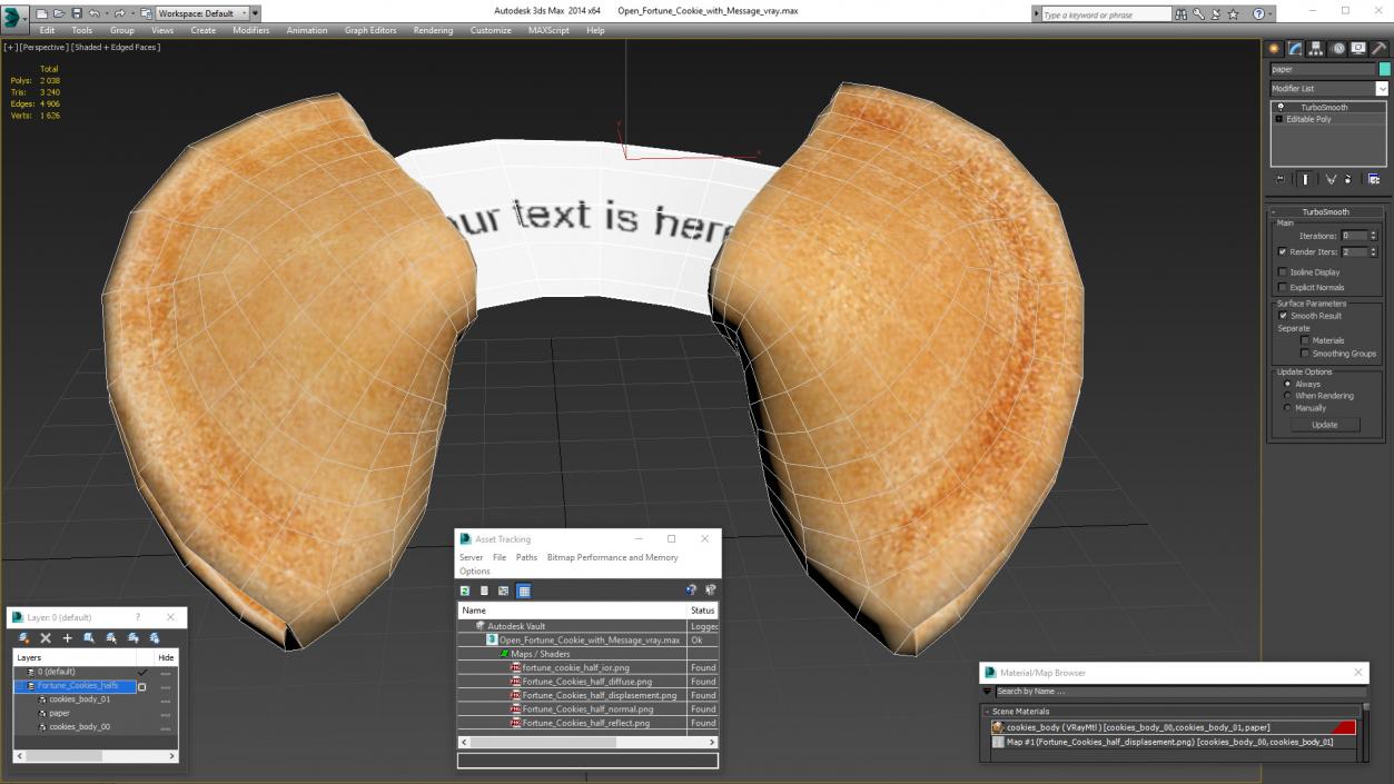 Open Fortune Cookie with Message 3D