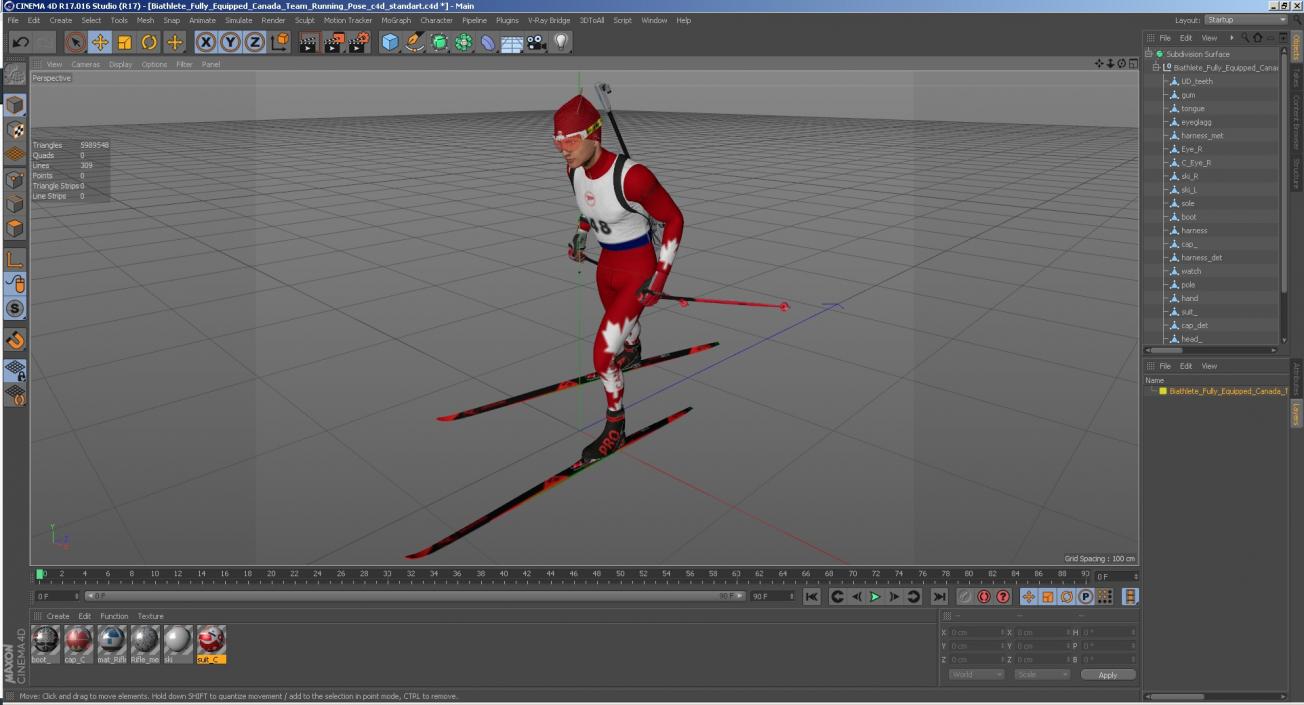 Biathlete Fully Equipped Canada Team Running Pose 3D model