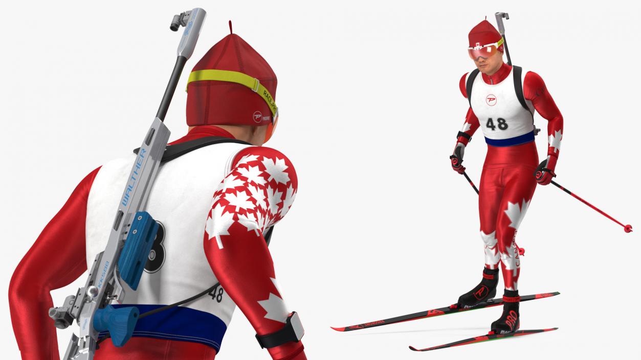 Biathlete Fully Equipped Canada Team Running Pose 3D model