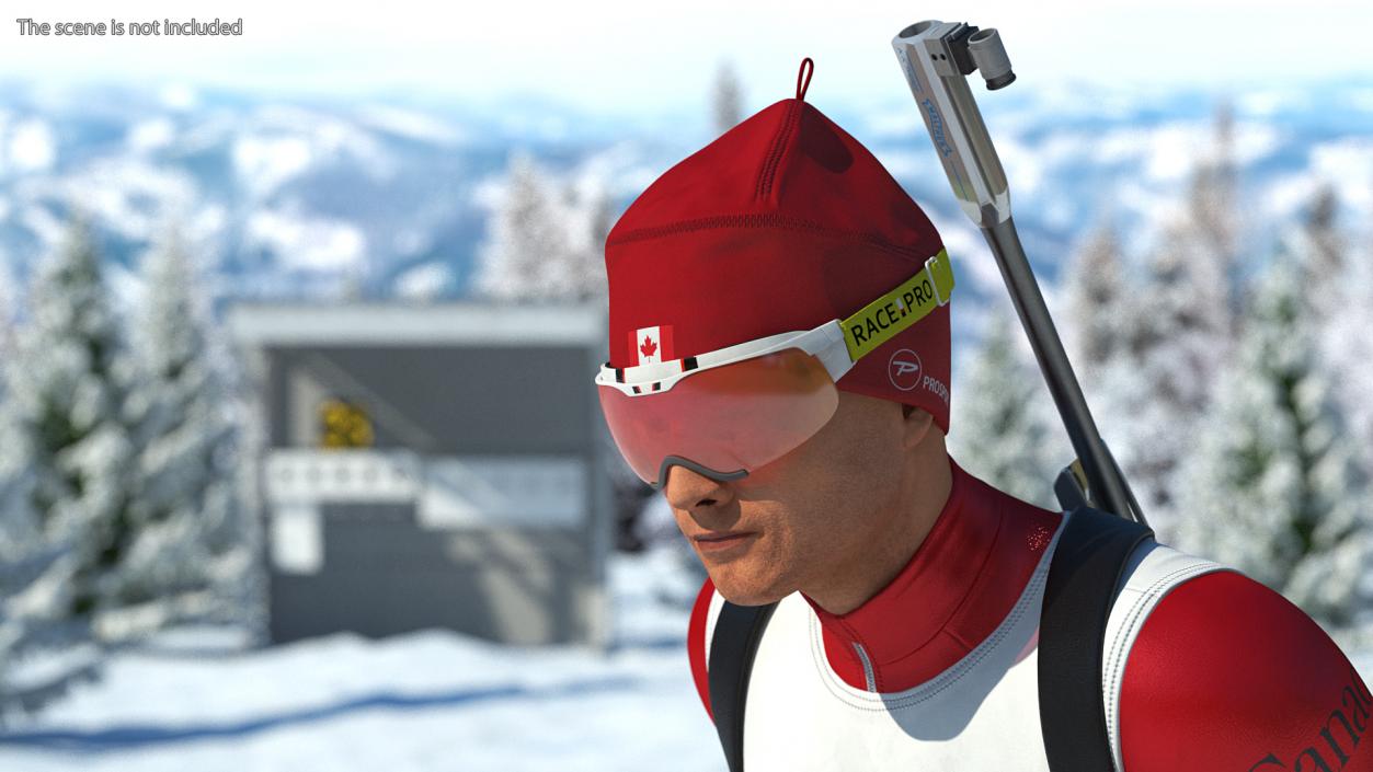 Biathlete Fully Equipped Canada Team Running Pose 3D model