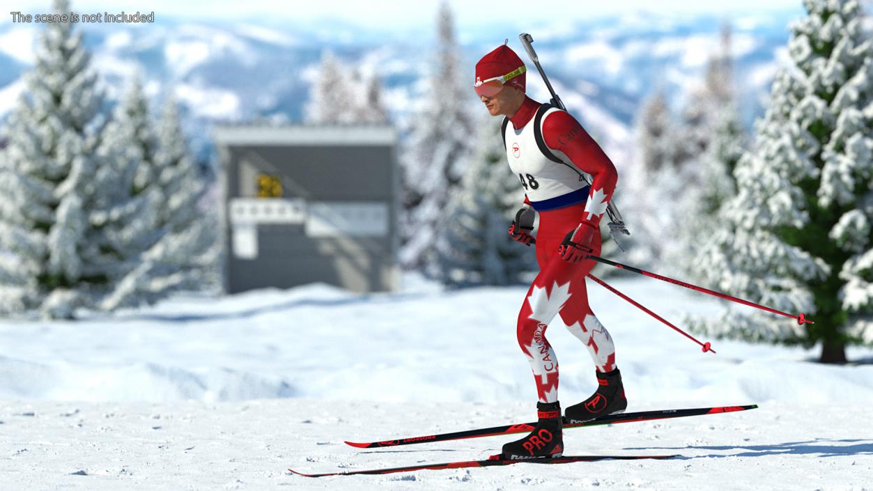 Biathlete Fully Equipped Canada Team Running Pose 3D model