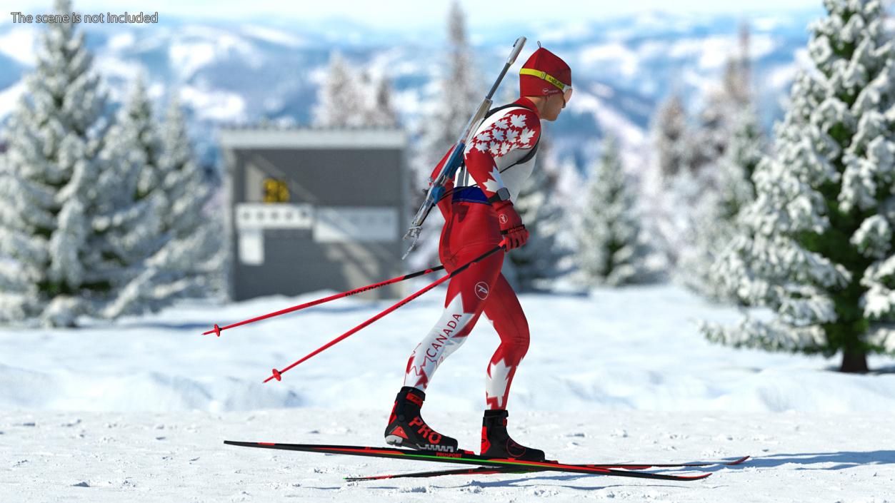 Biathlete Fully Equipped Canada Team Running Pose 3D model